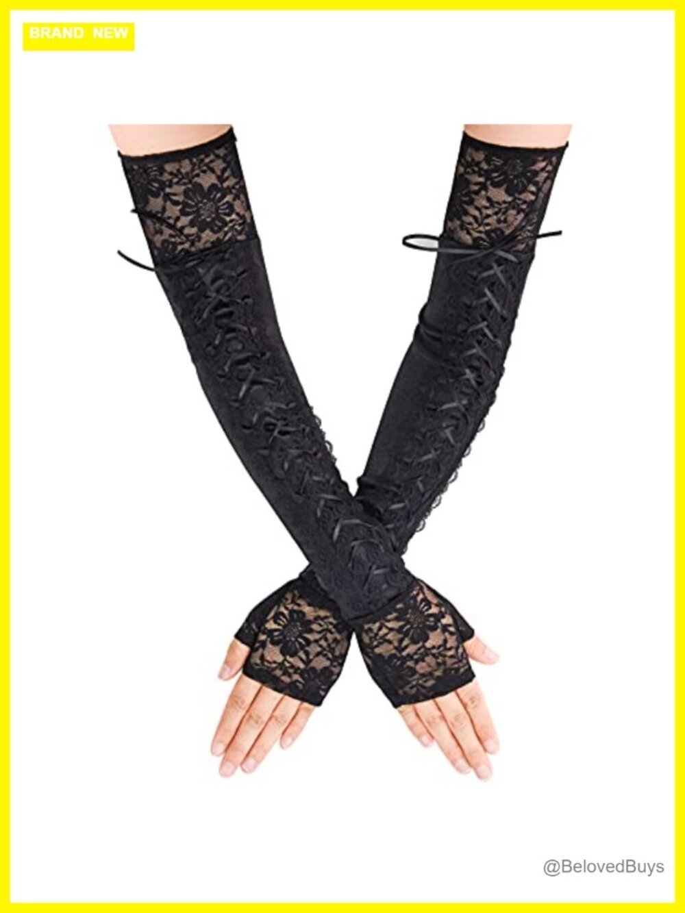 SUMERSHA Lace Up Fingerless Gloves Satin Polyester Elbow Length Floral Wedding
